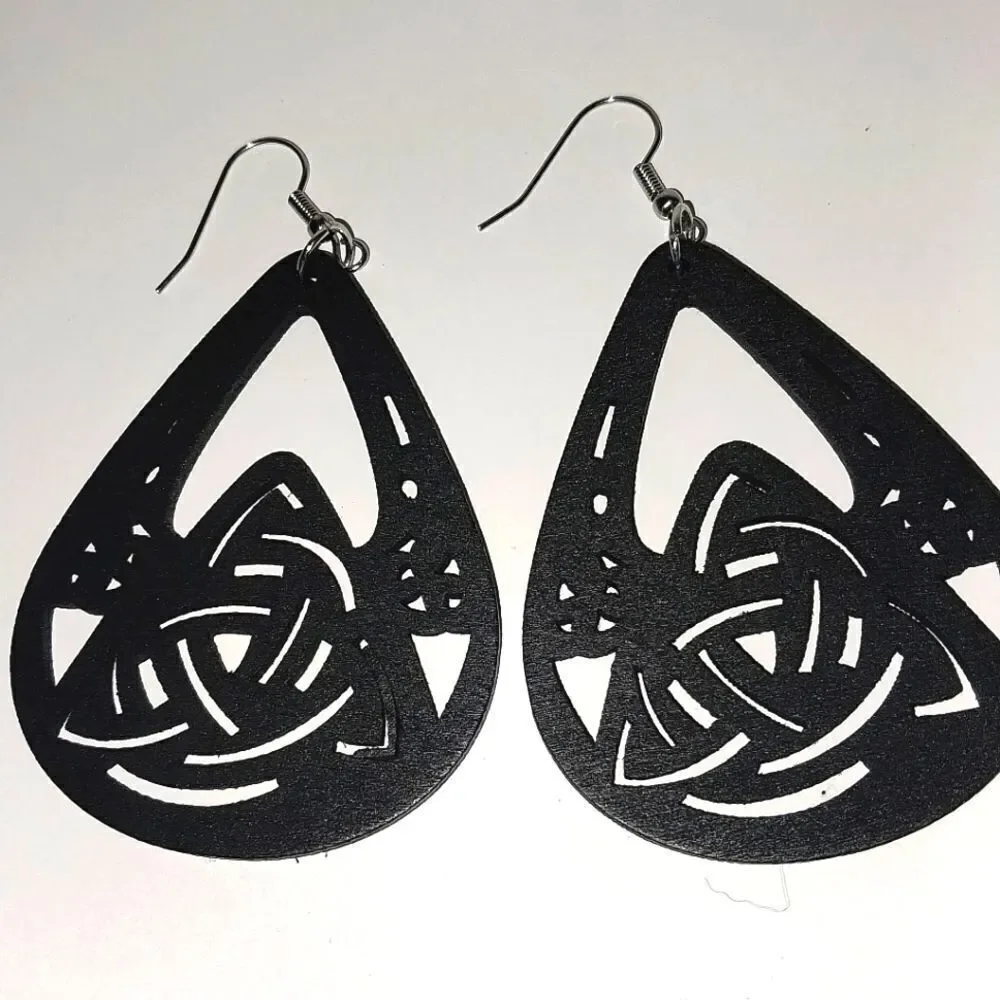 Gorgeous black hollow wooden earrings